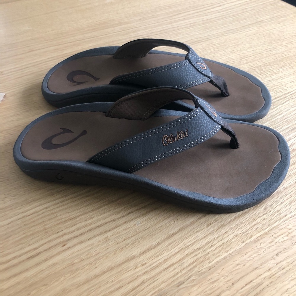 Olukai Ohana OluKai Brown Thong Flip Flop Sandal Vacation Beach Men's US Size 8